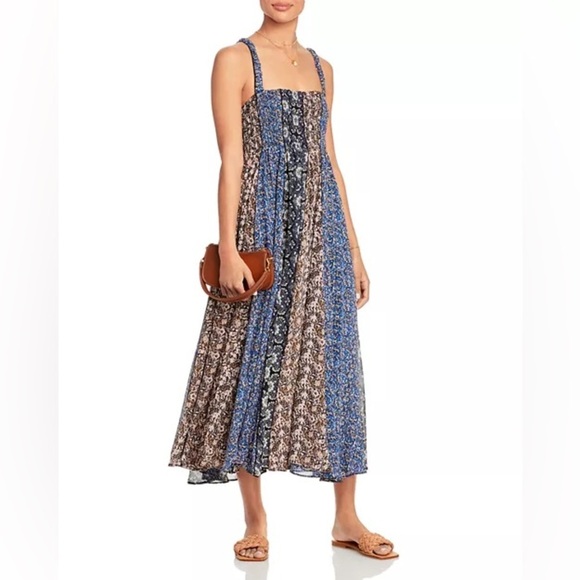 Free People Come Together Smocked Midi Dress in Black Combo - Size S - Picture 5 of 7